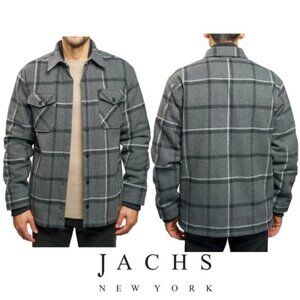 NWT Jachs Men's Full Button Plush Shirt Jacket, Grey
